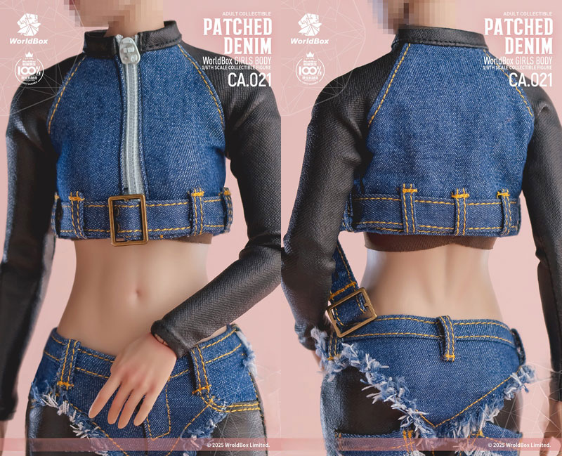 【WorldBox】CA021 1/6 Retro Patchwork Denim Suit 女性 シャツ＆パンツ＆ハイヒール 1/6スケール 女性コスチューム セット