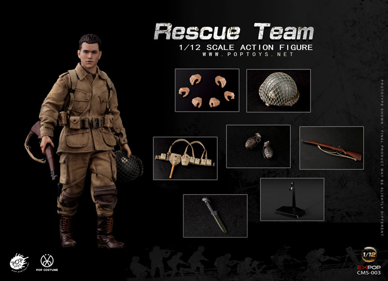 【POPtoys】CMS003 1/12 WW2 US Rescue Squad Paratrooper アメリカ陸軍 第101空挺師団 ライアン一等兵 1/12スケールフィギュア