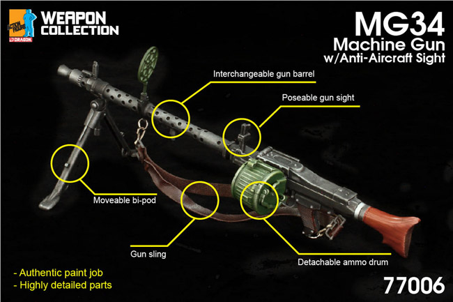 【ドラゴン】77006 MG34 Machine Gun with Anti-Aircraft Sight 1/6スケール MG34 機関銃 （対空照準器付）