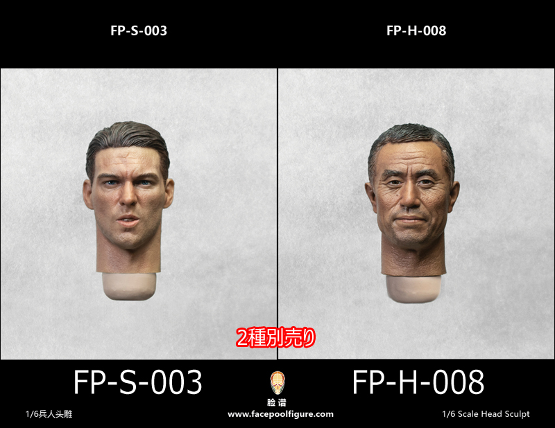 【Facepoolfigure】FP-S-003 / FP-H-008 Male HeadSculpt Caucasian/Asian 1/6スケール 男性ヘッド