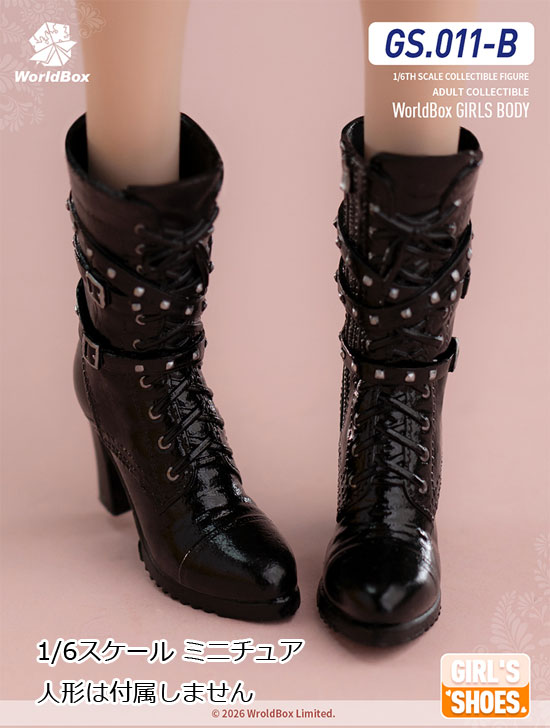 【WorldBox】GS011-B Studded Motorcycle Boots Black スタッドモーターサイクルブーツ 女性ドール用ブーツ 1/6スケール 女性用シューズ