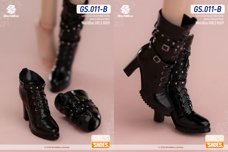 【WorldBox】GS011-B Studded Motorcycle Boots Black スタッドモーターサイクルブーツ 女性ドール用ブーツ 1/6スケール 女性用シューズ