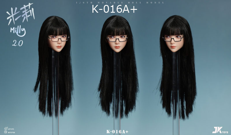 【JKTOYS】K-016 A+/B+/C+/D+ Milly2.0 (Glasses included) ミリー2.0 眼鏡付 1/6 植毛 眼球可動 女性ヘッド+メガネ
