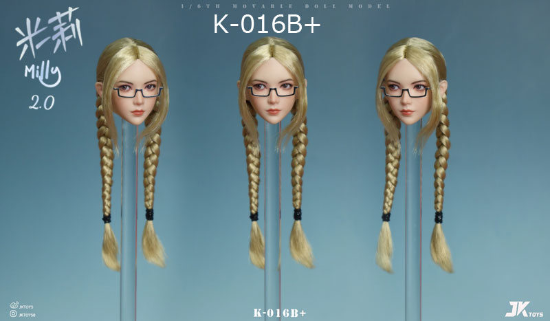 【JKTOYS】K-016 A+/B+/C+/D+ Milly2.0 (Glasses included) ミリー2.0 眼鏡付 1/6 植毛 眼球可動 女性ヘッド+メガネ