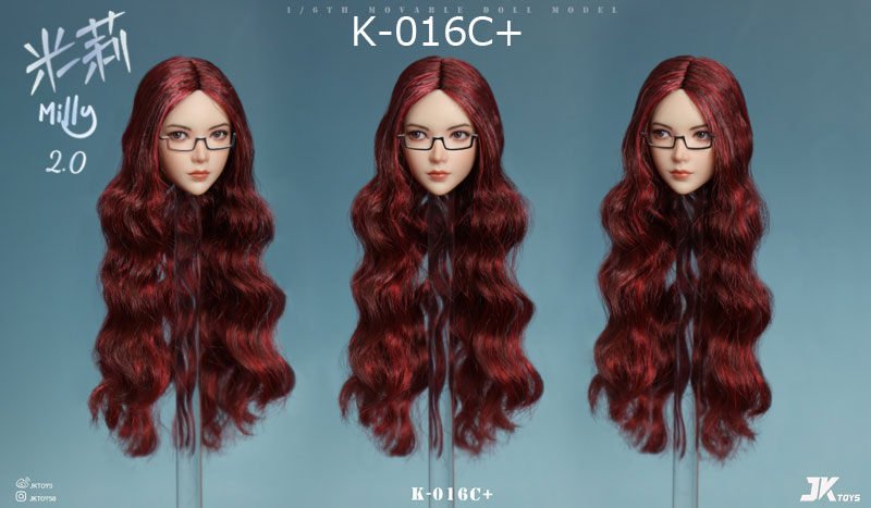 【JKTOYS】K-016 A+/B+/C+/D+ Milly2.0 (Glasses included) ミリー2.0 眼鏡付 1/6 植毛 眼球可動 女性ヘッド+メガネ