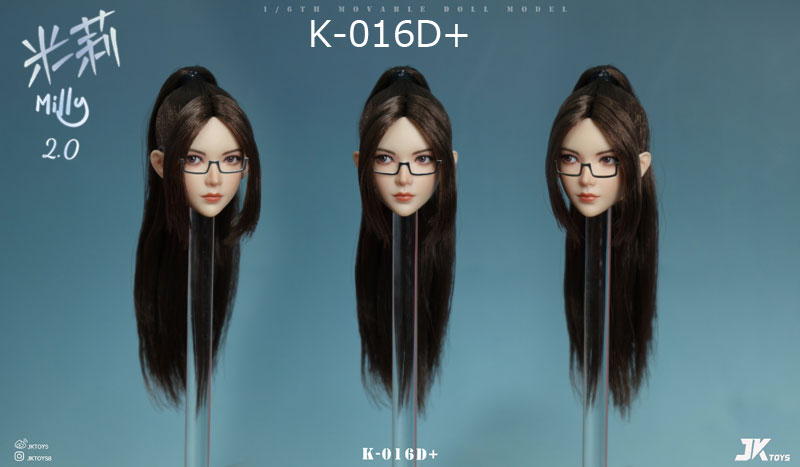 【JKTOYS】K-016 A+/B+/C+/D+ Milly2.0 (Glasses included) ミリー2.0 眼鏡付 1/6 植毛 眼球可動 女性ヘッド+メガネ