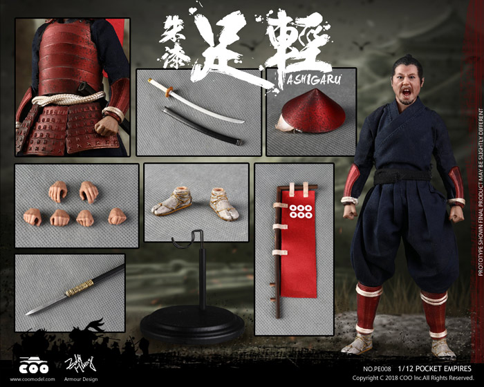 【COO】PE008 1/12 PALM EMPIRES - RED ARMOR ASHIGARU 武士 足軽 （朱色具足） 1/12スケールフィギュア