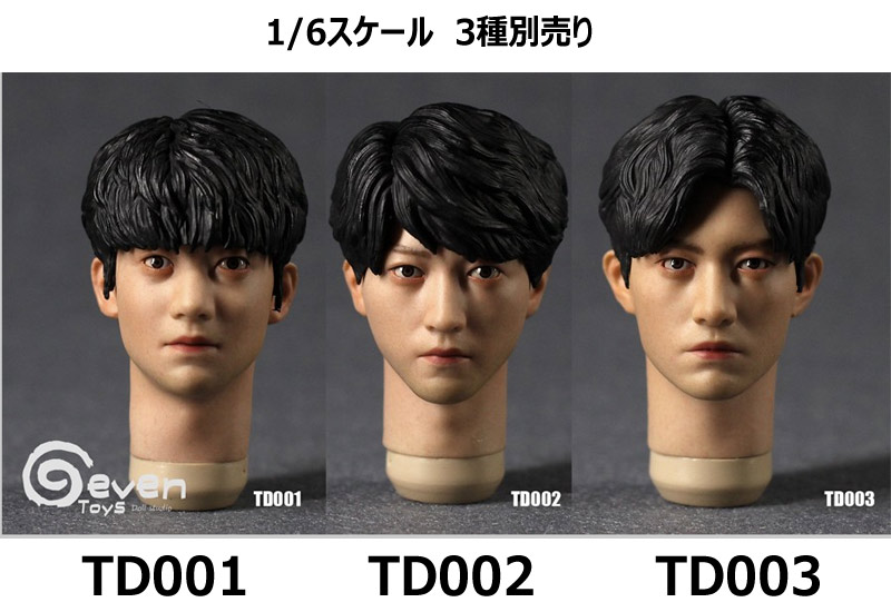 【Seven Toys】1/6 ST-TD001/002/003 Asian male headsculpt(With Movable Eyes) アジア系男子 眼球可動 1/6スケール 男性ヘッド