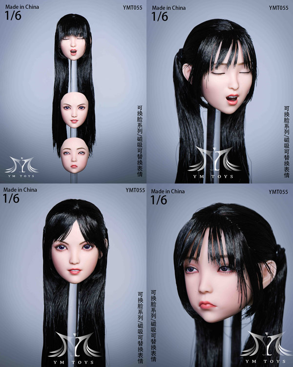 【YMtoys】YMT055/YMT056 beauty headsculpt 表情3タイプ交換可能 1/6スケール 植毛 女性ヘッド