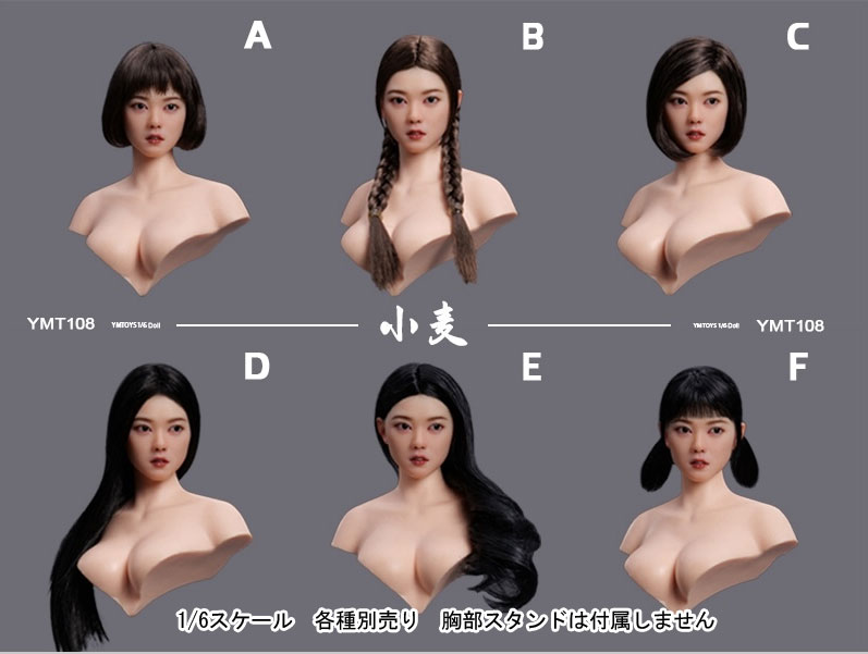 【YMtoys】YMT108 A/B/C/D/E/F 1/6 Movable Eye Female Headsculpt アジア系女性 1/6スケール 植毛 眼球可動 女性ヘッド