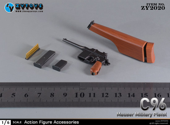 【ZYTOYS】ZY2020 1/6 Mauser Military Pistol モーゼルC96 ストック付き 1/6スケール 自動拳銃