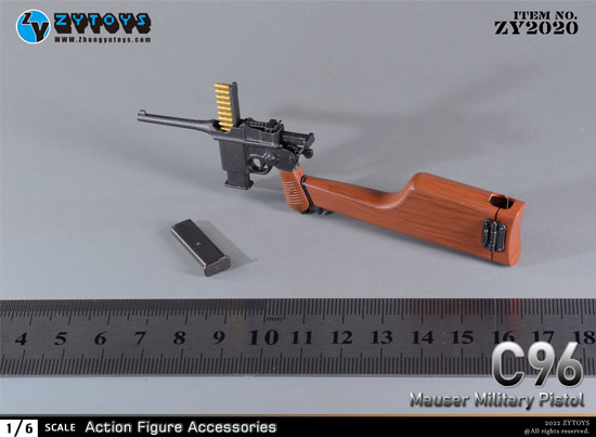 【ZYTOYS】ZY2020 1/6 Mauser Military Pistol モーゼルC96 ストック付き 1/6スケール 自動拳銃