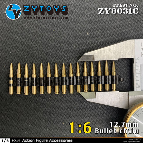【ZYTOYS】ZY8031C 1/6 12.7 Caliber MachinegunBulletChain(15)  1/6スケール 金属製 弾丸 弾帯 キット