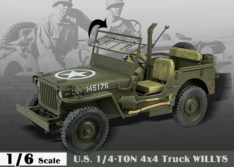 【ZYTOYS】JP001 WW2 U.S. 1/4 Ton 4×4 Truck Willys MB Jeep 1/6 Scale Model (Green)